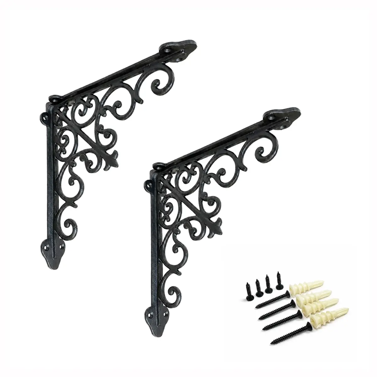 NACH Decorative Shelf Brackets 2 Pack of 10.6 x 2 x 10.6 inch | Victorian Style Heavy Duty Cast Iron - main product image