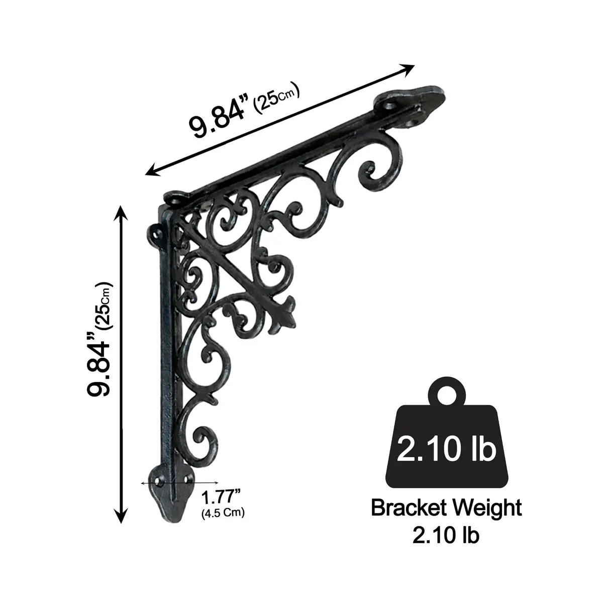 NACH Decorative Shelf Brackets 2 Pack of 10.6 x 2 x 10.6 inch | Victorian Style Heavy Duty Cast Iron - view 9