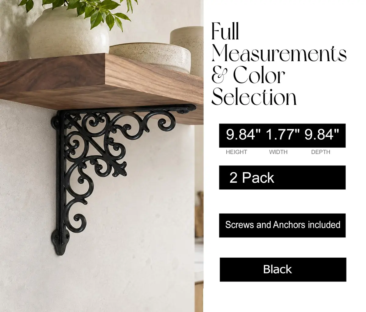 NACH Decorative Shelf Brackets 2 Pack of 10.6 x 2 x 10.6 inch | Victorian Style Heavy Duty Cast Iron - view 2