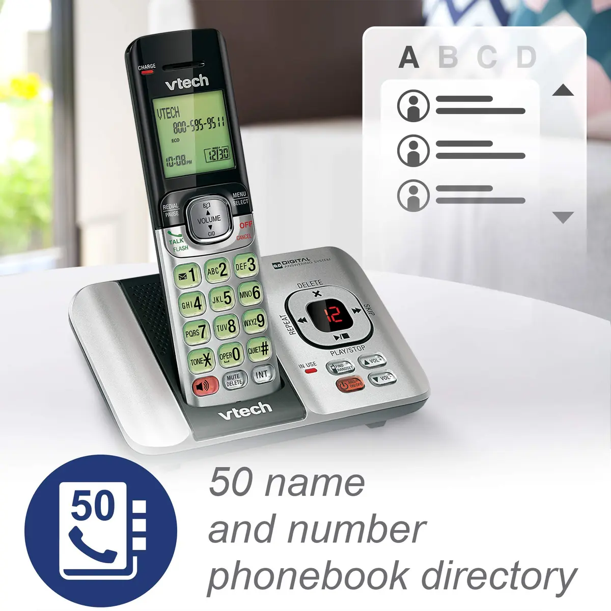 VTech CS6529 1-Handset Cordless Phone with Answering Machine | DECT 6.0, Caller ID, Silver/Black - view 5