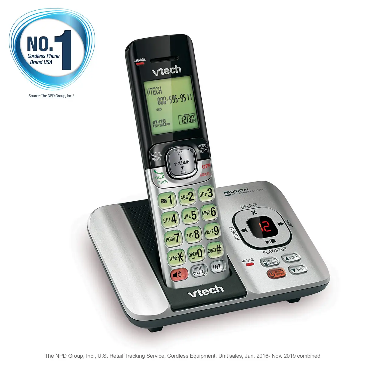 VTech CS6529 1-Handset Cordless Phone with Answering Machine | DECT 6.0, Caller ID, Silver/Black - view 7