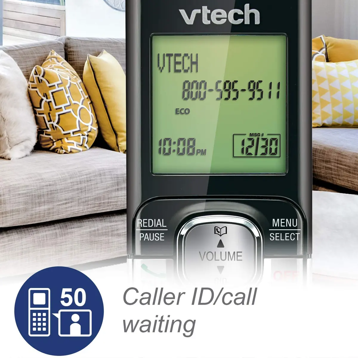 VTech CS6529 1-Handset Cordless Phone with Answering Machine | DECT 6.0, Caller ID, Silver/Black - view 4