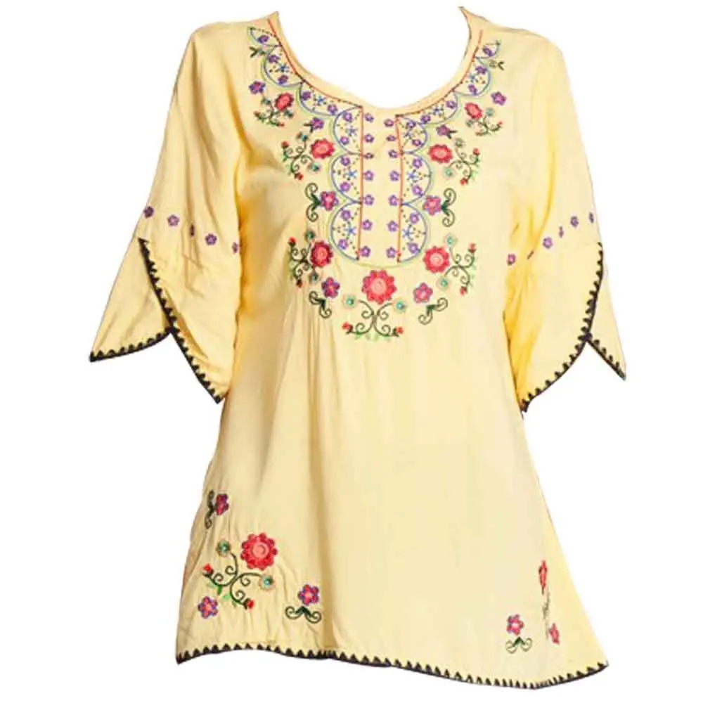 Ashir Aley Girls Embroidered Peasant Top Medium Yellow | Boho Mexican Blouse for Summer - main product image