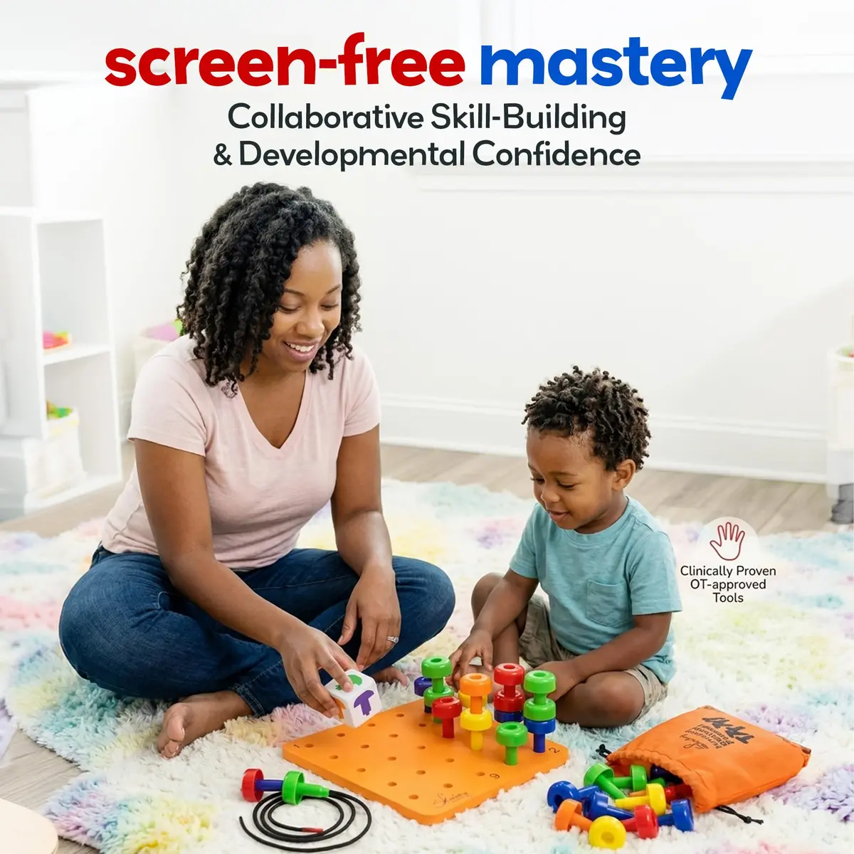 Skoolzy Peg Board Set Montessori Toys for 2 Year Old 33 Pc Peg Board with 30 Pegs & Storage Bag | ASTM-Tested Educational Toy - view 7
