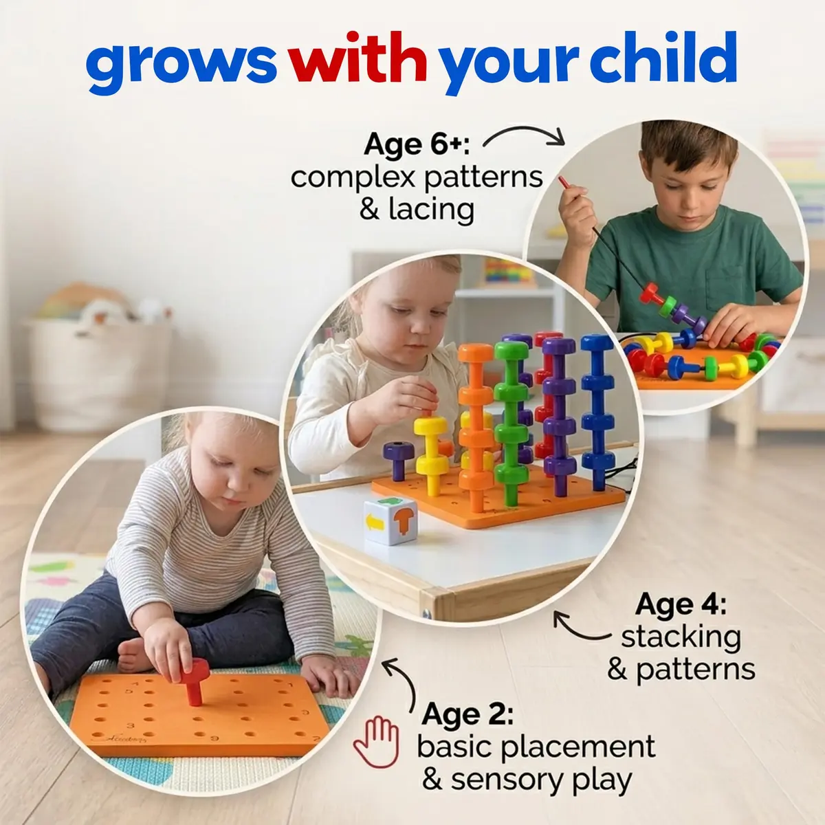 Skoolzy Peg Board Set Montessori Toys for 2 Year Old 33 Pc Peg Board with 30 Pegs & Storage Bag | ASTM-Tested Educational Toy - view 3