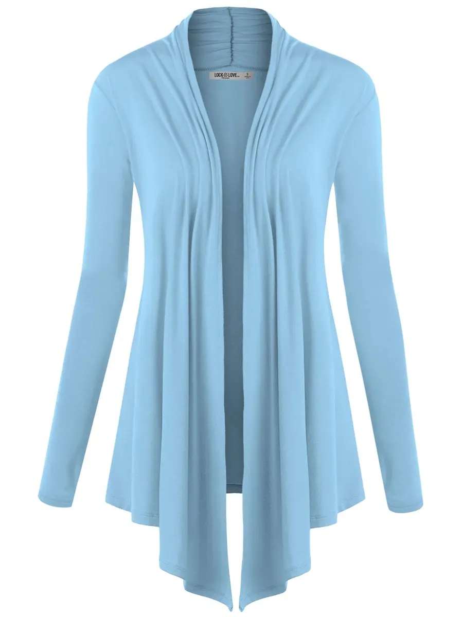 Lock and Love Women's Draped Open Front Cardigan Lightweight Long Sleeve Aqua | Asymmetrical Hem Casual Cover Up - main product image