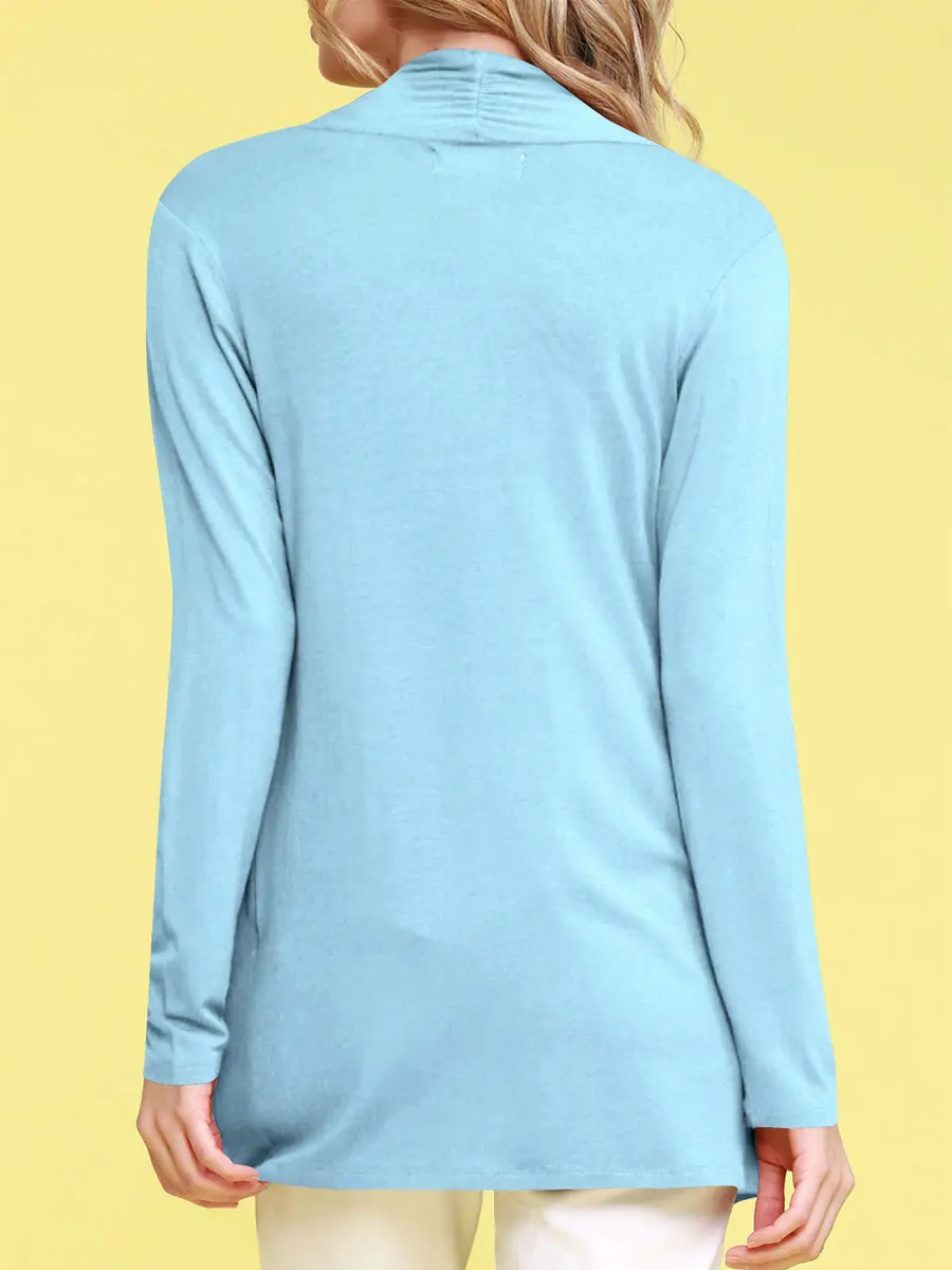 Lock and Love Women's Draped Open Front Cardigan Lightweight Long Sleeve Aqua | Asymmetrical Hem Casual Cover Up - view 4