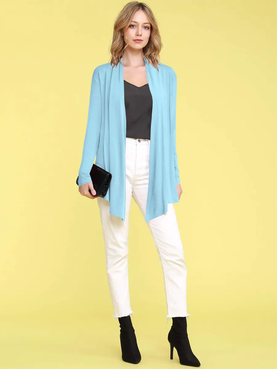 Lock and Love Women's Draped Open Front Cardigan Lightweight Long Sleeve | Asymmetrical Hem Casual Cover Up - view 5