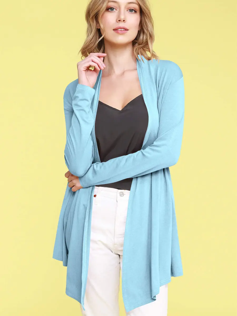 Lock and Love Women's Draped Open Front Cardigan Lightweight Long Sleeve | Asymmetrical Hem Casual Cover Up - view 2