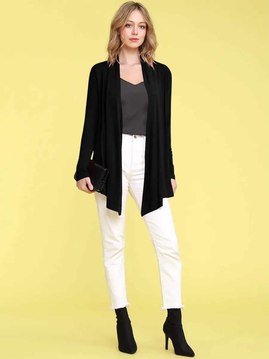 Lock and Love Women's Draped Open Front Cardigan XXL | Lightweight Long Sleeve Asymmetrical Hem - view 5