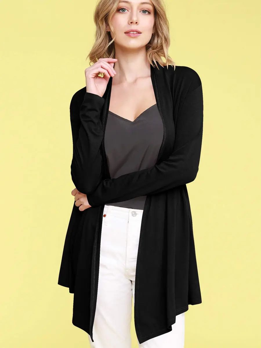 Lock and Love Women's Draped Open Front Cardigan XXL | Lightweight Long Sleeve Asymmetrical Hem - view 2