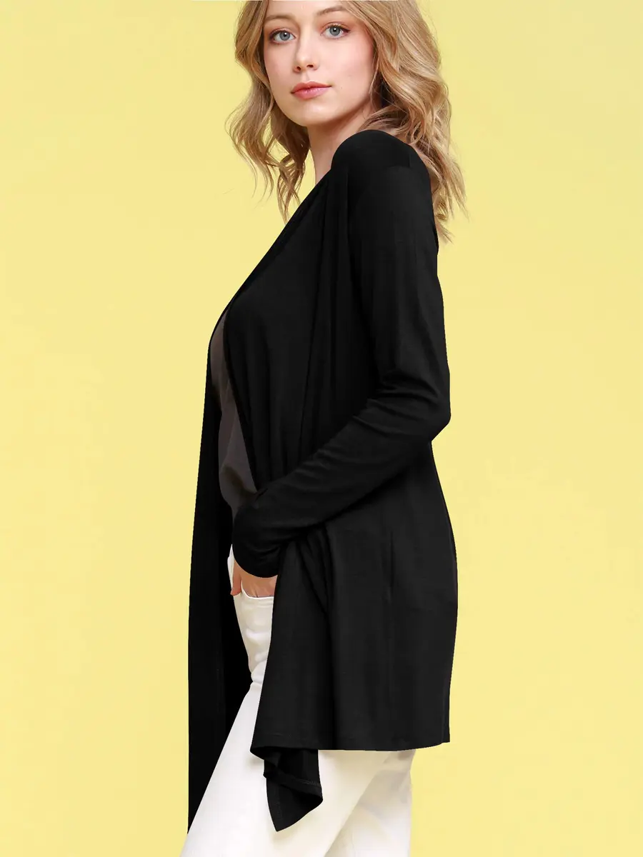 Lock and Love Women's Draped Open Front Cardigan XXL | Lightweight Long Sleeve Asymmetrical Hem - view 3