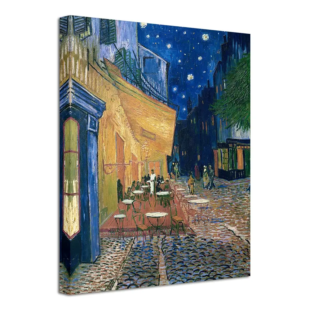 Wieco Art Cafe Terrace at Night Modern Canvas Wall Art 16"L x 12"W | Van Gogh Reproduction - main product image