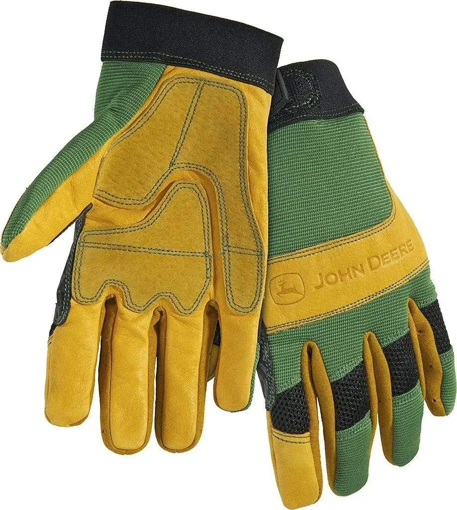 John Deere Leather Gloves Large LP42399 | Heavy-Duty Grain Cowhide Leather Work Gloves - main product image