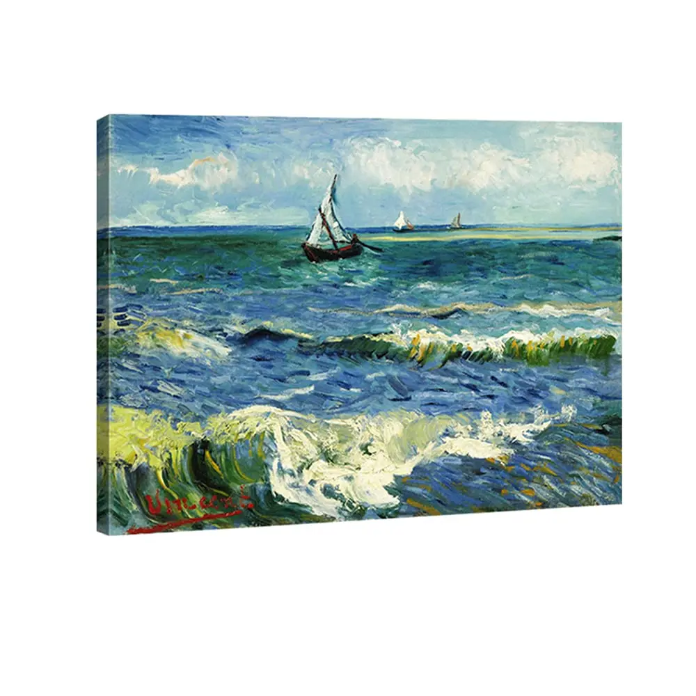 Wieco Art Seascape at Saintes Maries by Vincent Van Gogh Oil Canvas Wall Art 24"L x 20"W | Modern Sea Painting - main product image