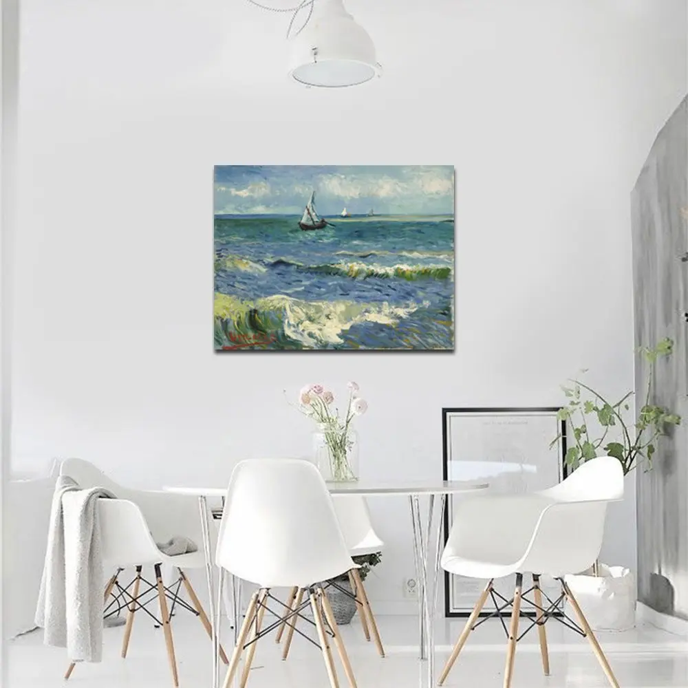 Wieco Art Seascape at Saintes Maries by Vincent Van Gogh Oil Canvas Wall Art 24"L x 20"W | Modern Sea Painting - view 5