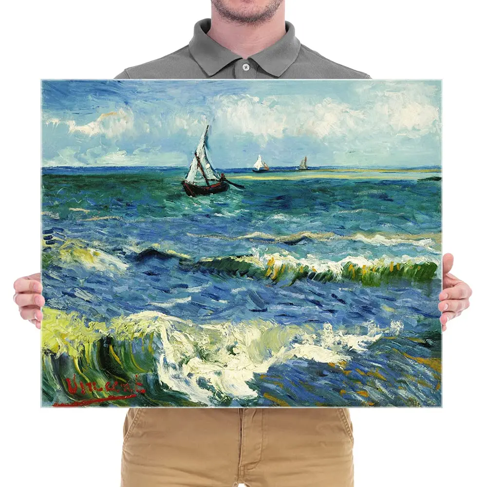 Wieco Art Seascape at Saintes Maries by Vincent Van Gogh Oil Canvas Wall Art 24"L x 20"W | Modern Sea Painting - view 6