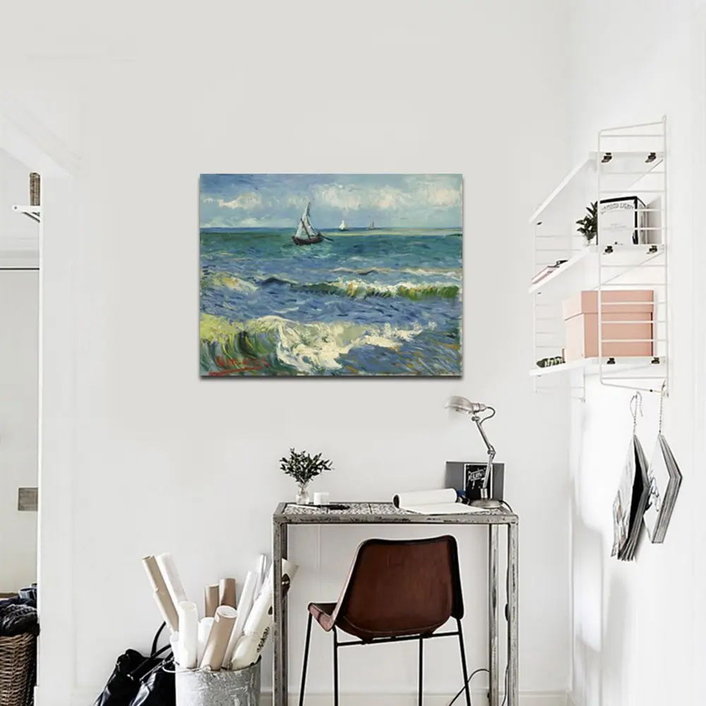 Wieco Art Seascape at Saintes Maries by Vincent Van Gogh Oil Canvas Wall Art 24"L x 20"W | Modern Sea Painting - view 3