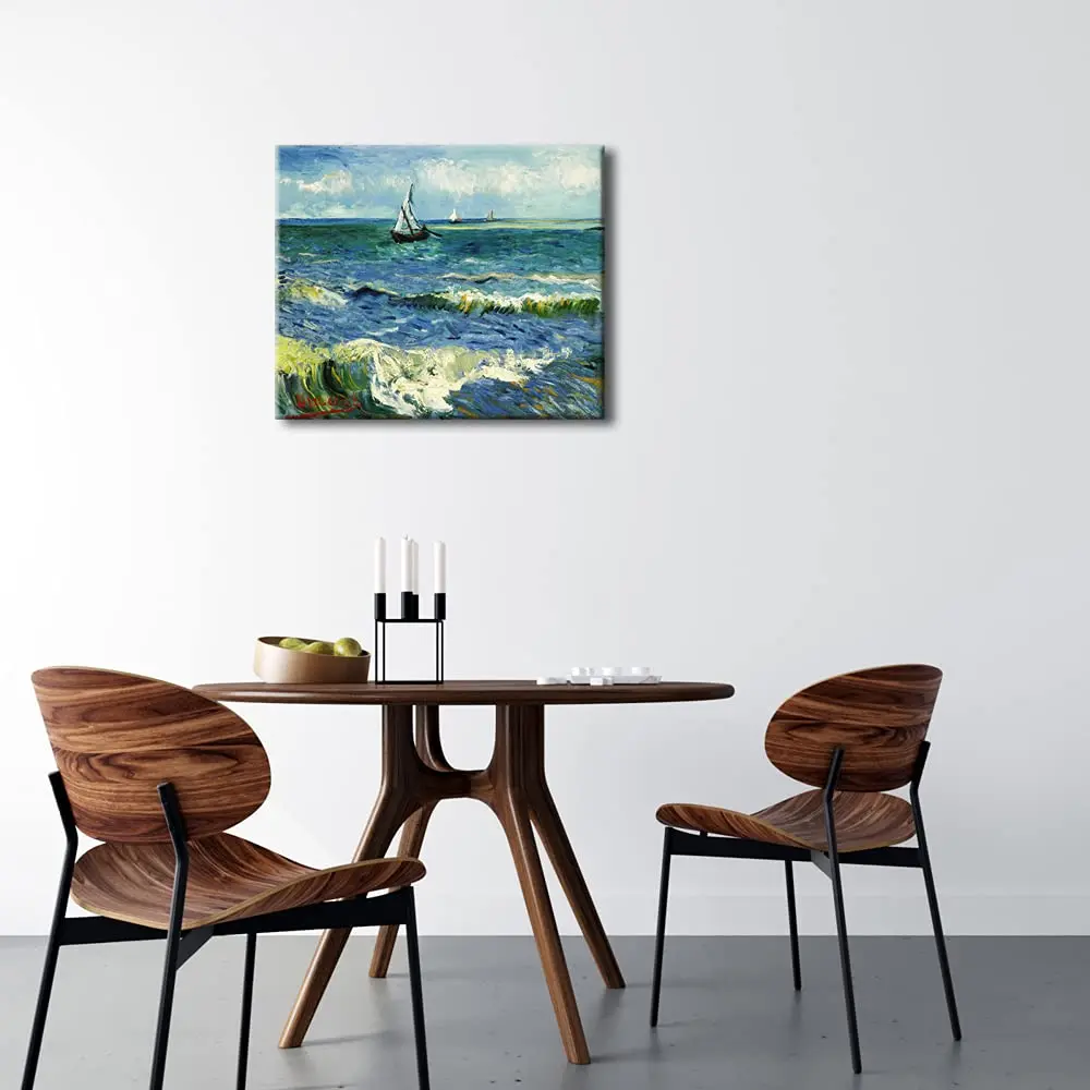 Wieco Art Seascape at Saintes Maries by Vincent Van Gogh Oil Canvas Wall Art 24"L x 20"W | Modern Sea Painting - view 4