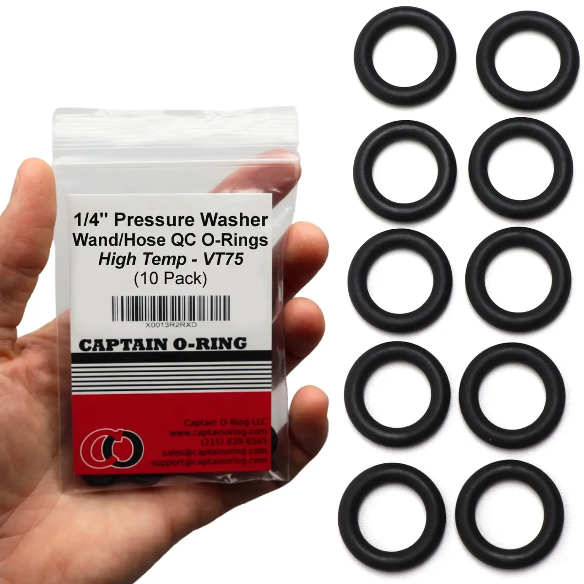 Captain O-Ring Power Pressure Washer O-Rings for 1/4" Quick Coupler, High Temp Viton FKM (10 Pack) | Chemical-Resistant Seal (100-120 chars) - main product image