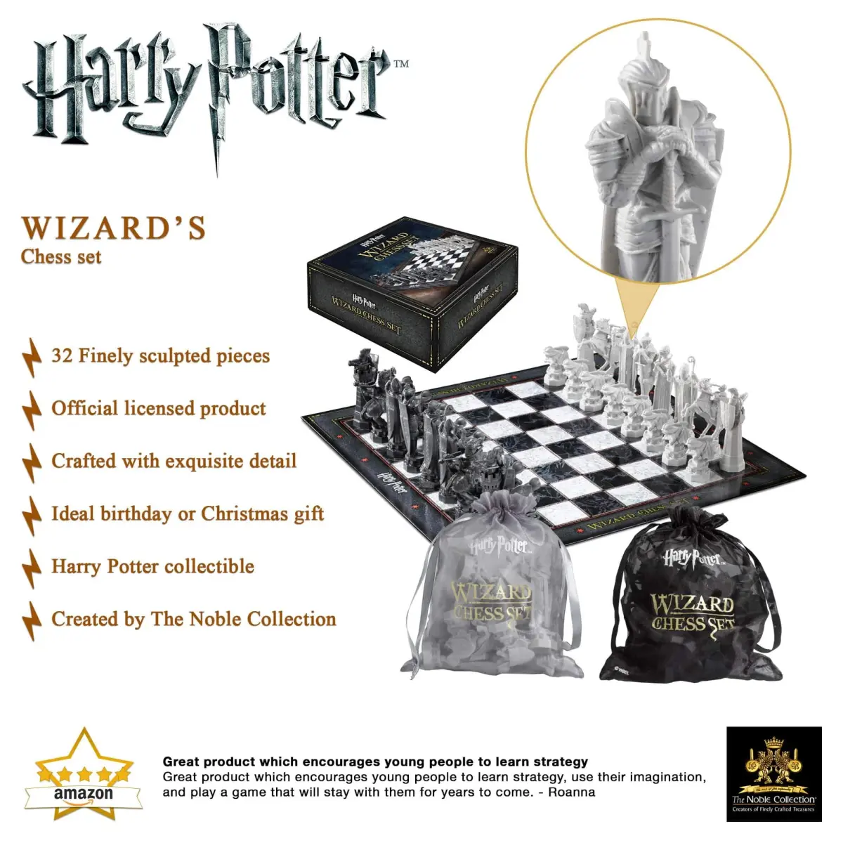The Noble Collection Harry Potter Wizard Chess Set | 32 Pieces & Board | Ages 7+ - view 3