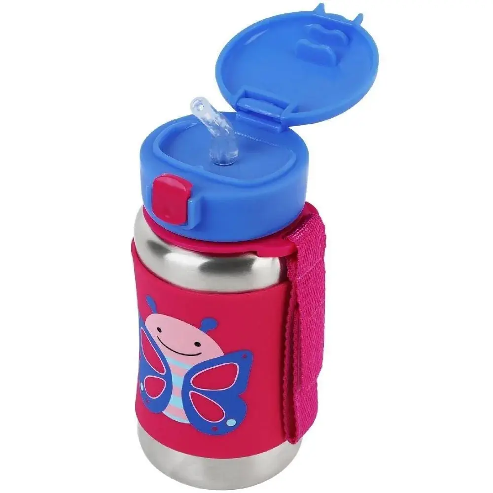 Skip Hop Zoo Stainless Steel Straw Bottle Butterfly 350ml (12oz) | Spill-Proof Toddler Cup - main product image