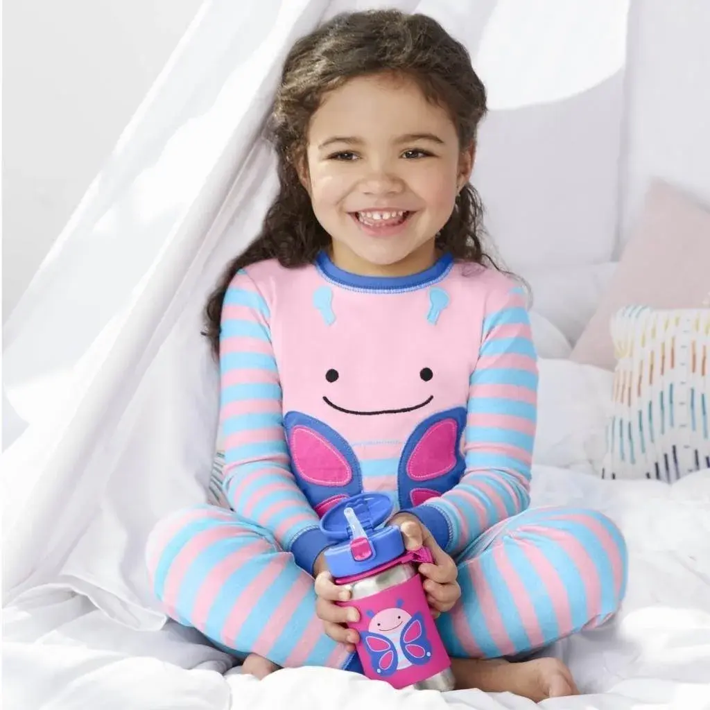 Skip Hop Zoo Stainless Steel Straw Bottle Butterfly 350ml (12oz) | Spill-Proof Toddler Cup - view 6