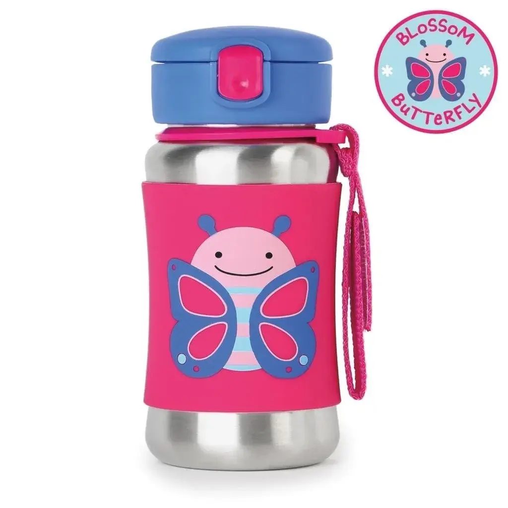 Skip Hop Zoo Stainless Steel Straw Bottle Butterfly 350ml (12oz) | Spill-Proof Toddler Cup - view 4
