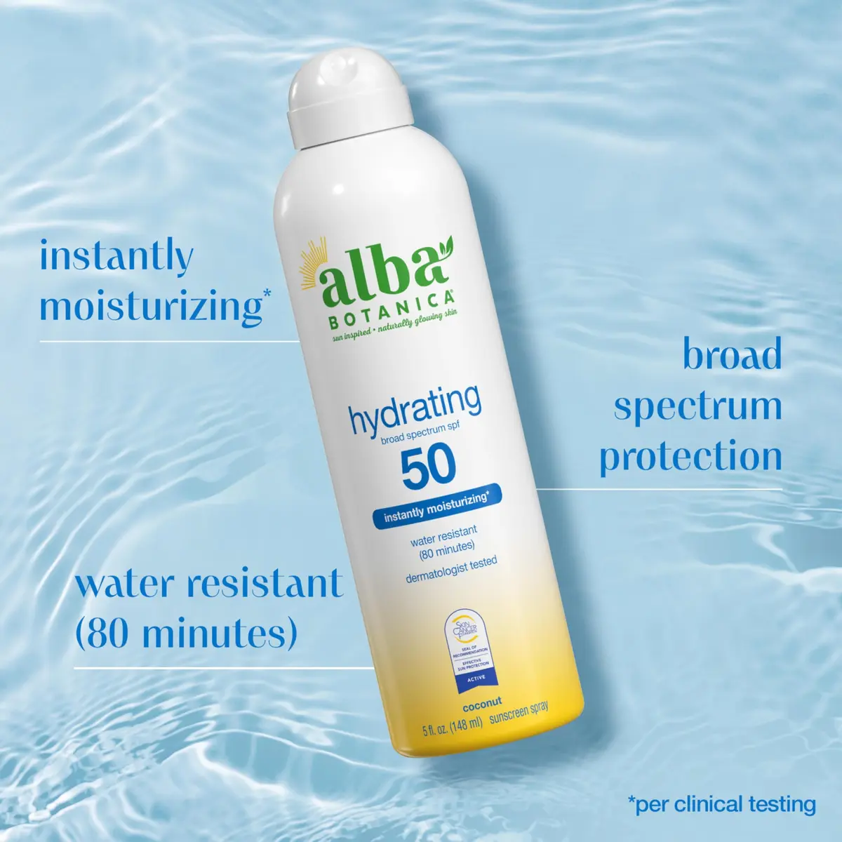 Alba Botanica Hydrating Sunscreen Spray SPF 50 Broad Spectrum Protection 156g (5.5 Fl Oz) | Instantly Moisturizing Water Resistant - view 5
