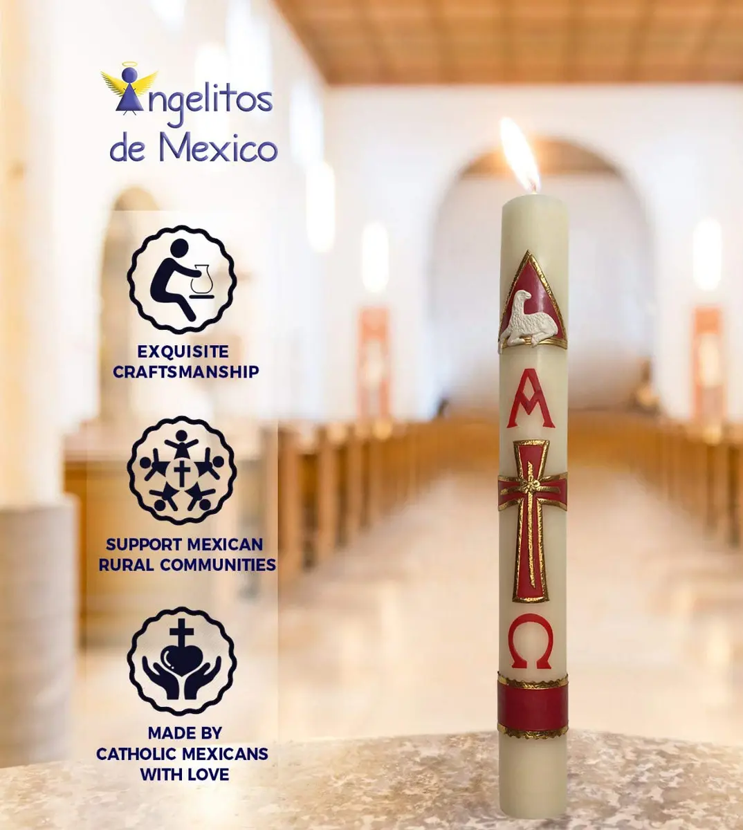 Angelitos de Mexico Large 18in (45cm) Easter Paschal Candle Cirio Pascual Semana Santa Holy Week | Handmade, Religious, 45cm - view 2