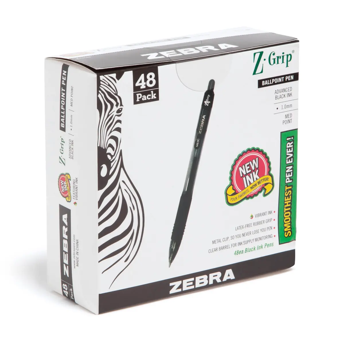 Zebra Pen Z-Grip Retractable Ballpoint Pens, Black Ink, 1.0mm Medium Point, 48 Bulk-Pack | Smooth Writing for Students & Professionals - main product image
