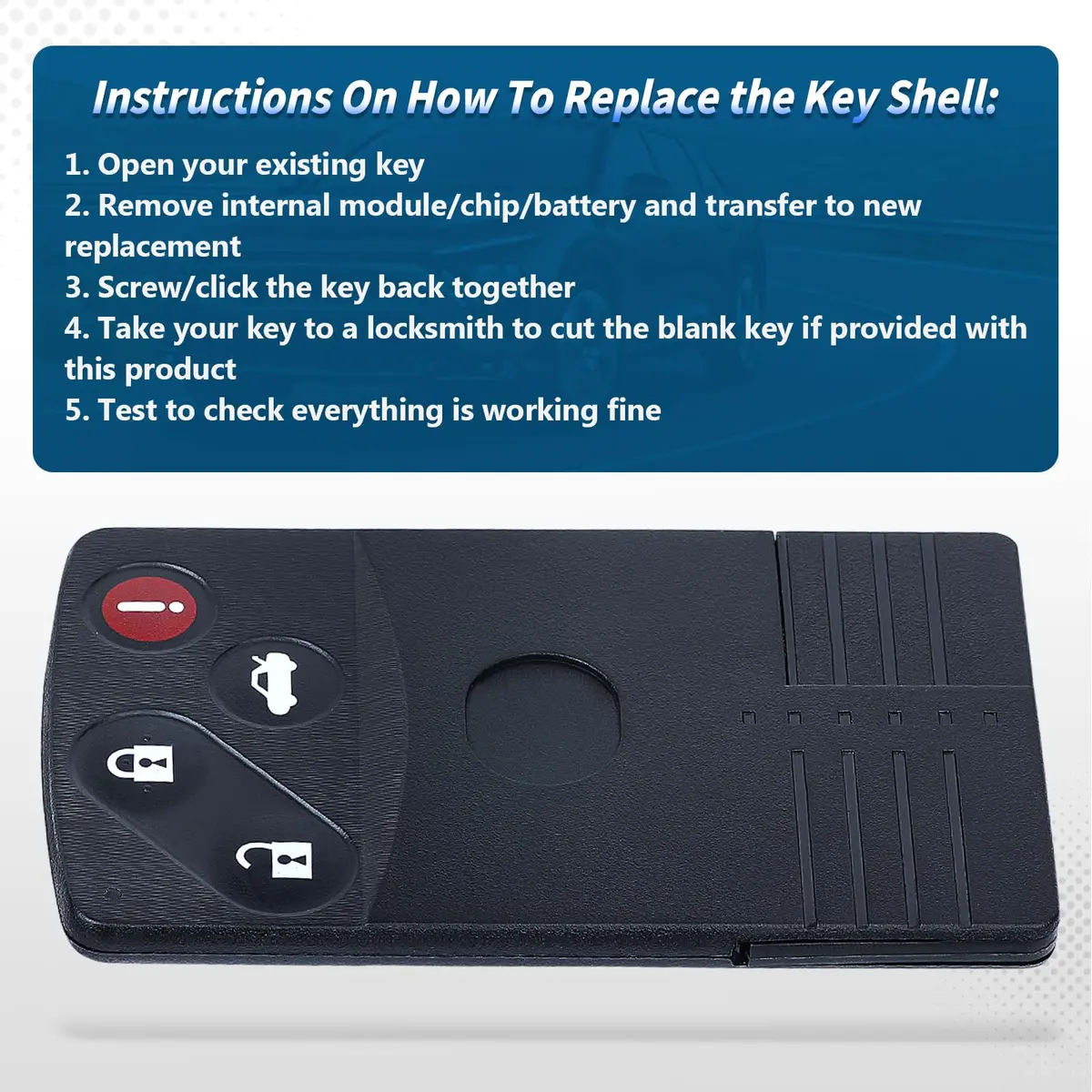 Keyecu Smart Card Remote Key Shell Case for Mazda 5 6 CX-7 CX-9 RX8 Miata 3+1 Button | Durable Plastic Cover for Mazda Key - view 4