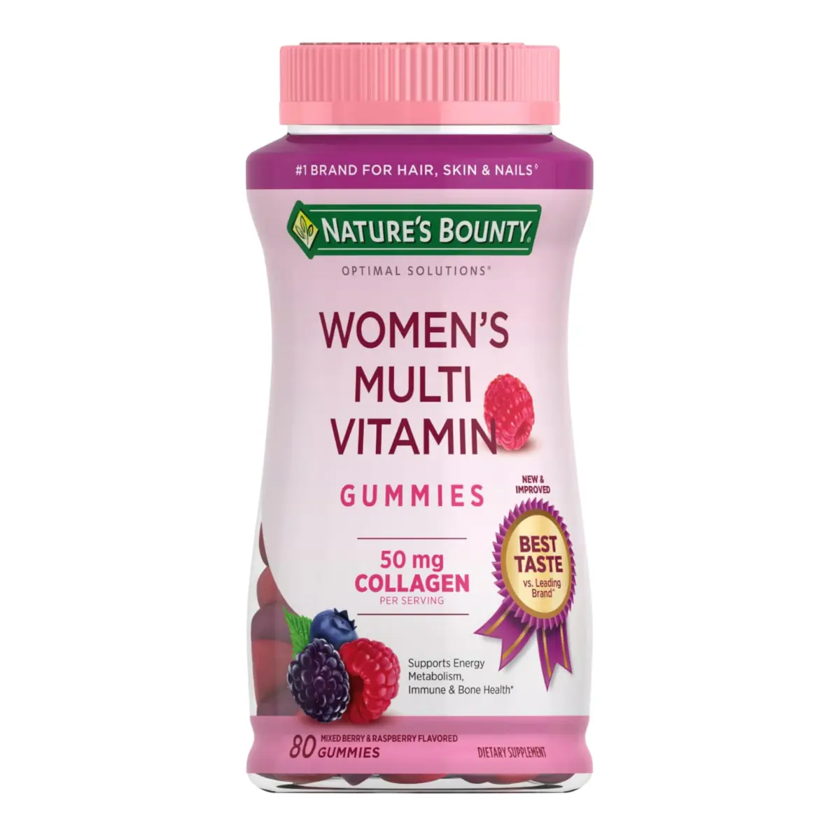 Nature's Bounty Optimal Solutions Women's Multivitamin, Raspberry, 80 Count | Supports Energy, Immunity & Bone Health - main product image