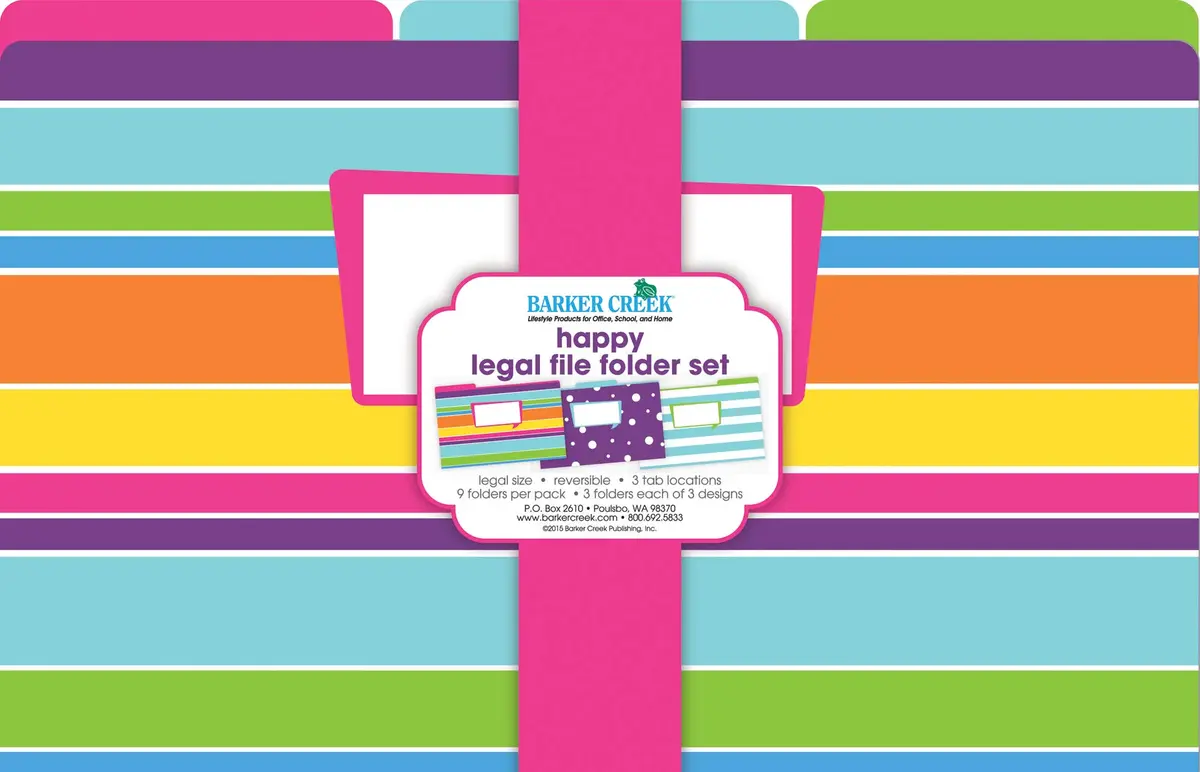BARKER CREEK Happy Legal File Folders Set of 9 | Reversible Bright Color & Solid Design (14.88 x 9.5 inches) - view 6