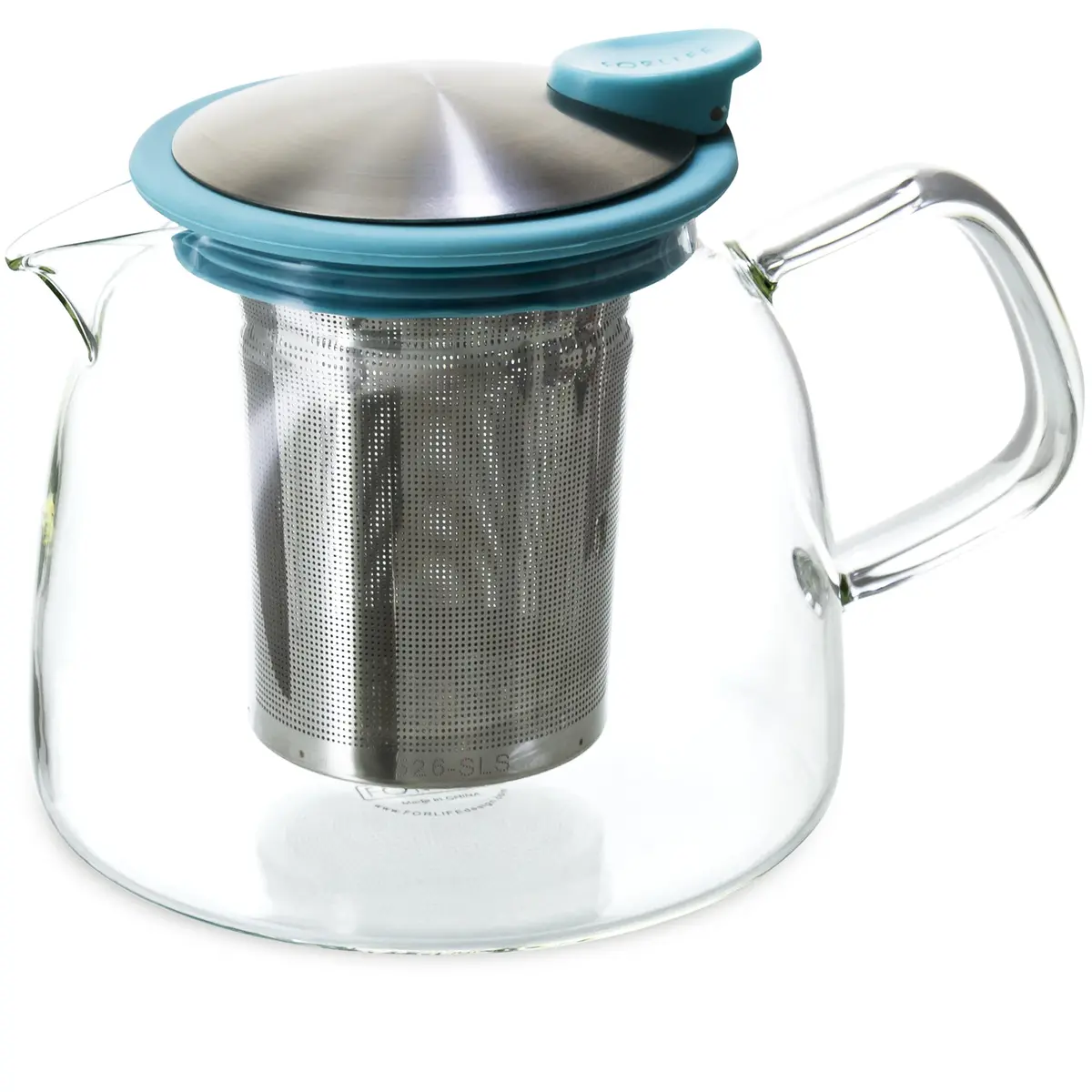 FORLIFE Bell Glass Teapot with Basket Infuser 24 oz./730 mL Turquoise | Elegant Borosilicate Design - view 2