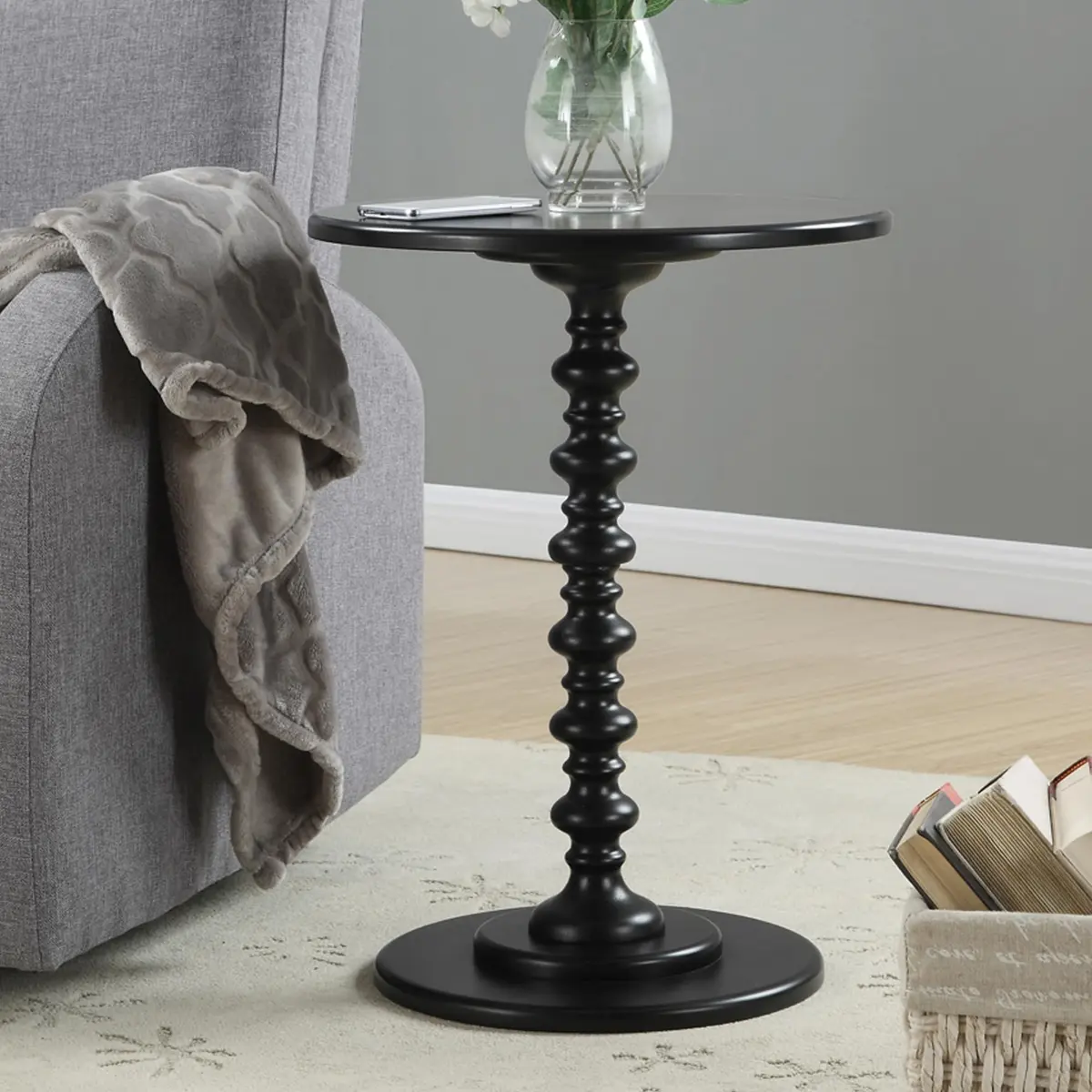 Convenience Concepts Palm Beach Spindle Table 17.75" Black | Classic Round End Table for Living Room - view 2