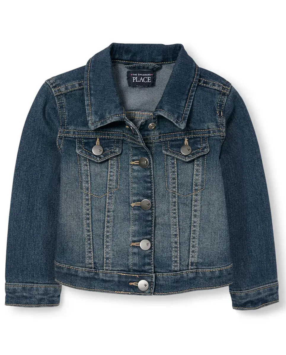 The Children's Place Baby Girls Denim Jacket 5T | Classic Blue, Long Sleeve, Snap Closures - main product image