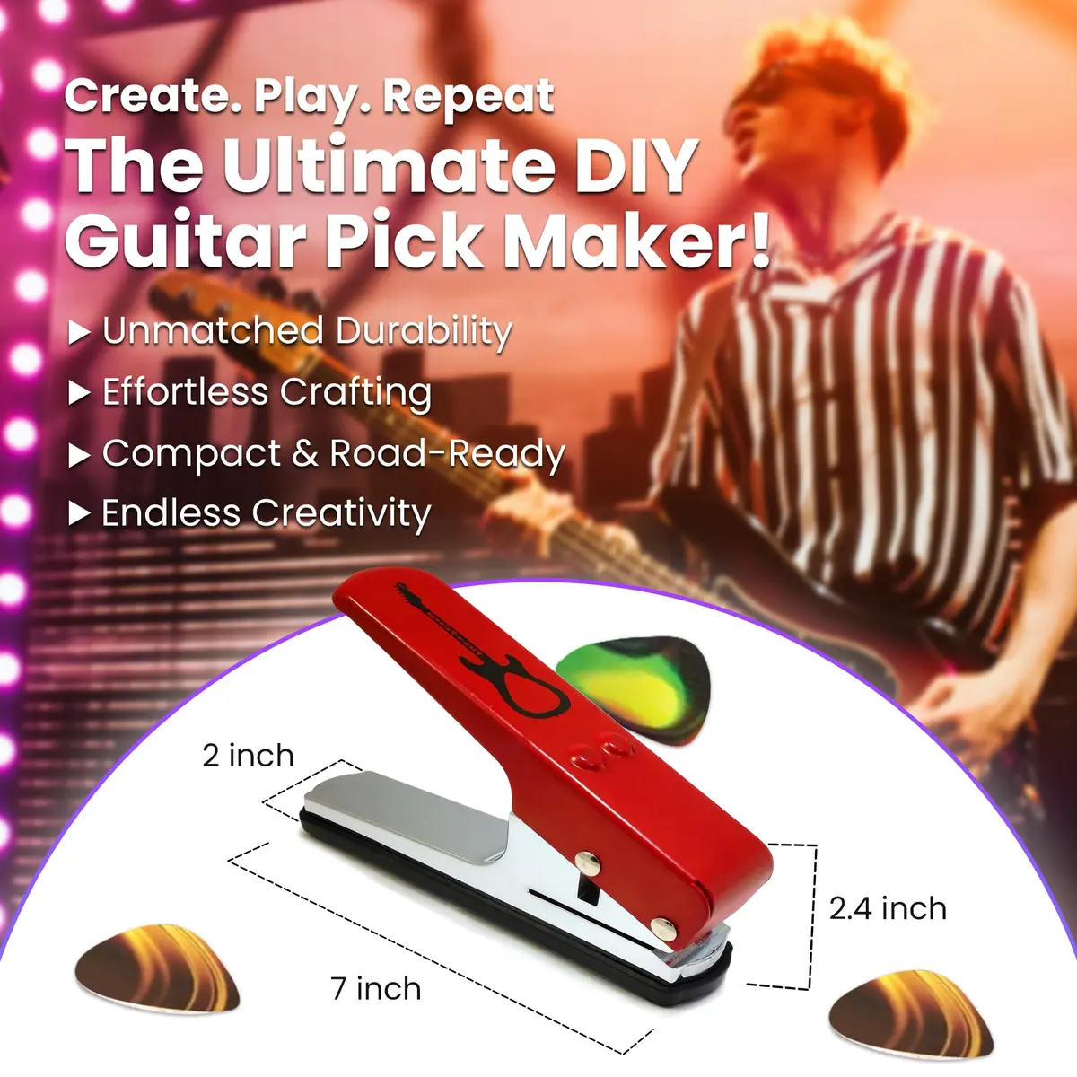 Pick-A-Palooza DIY Guitar Pick Punch Gift Pack with Pick Punch Tool - Red | Create Custom Guitar Picks at Home - view 3