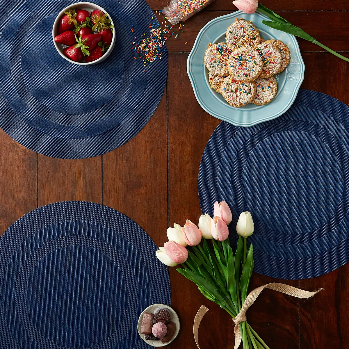 DII Nautical Blue Vinyl Round Placemat Set 34.9 cm (13.75") Diameter, 6 Piece | Easy-Clean & Durable for Everyday Dining - view 2