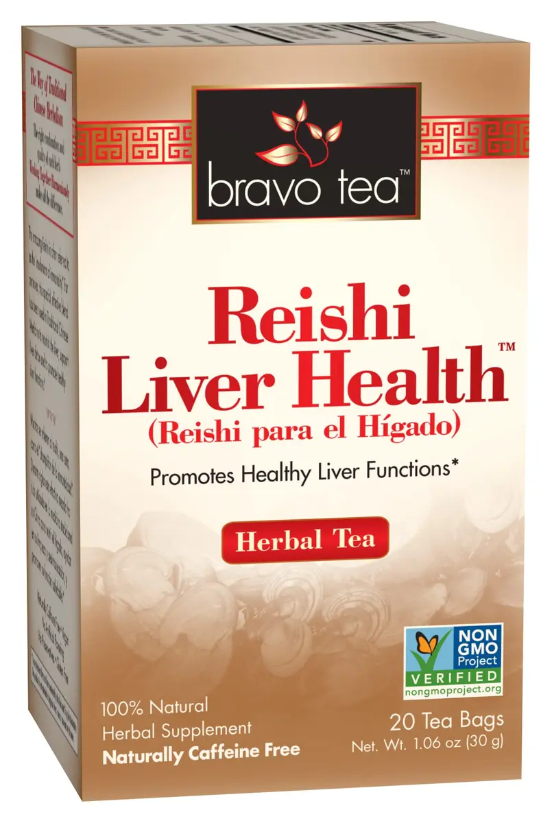 Bravo Tea Reishi Liver Health Herbal Tea 20 Bags | Caffeine Free, Jasmine Flavor, Supports Kidney & Urine Function - main product image