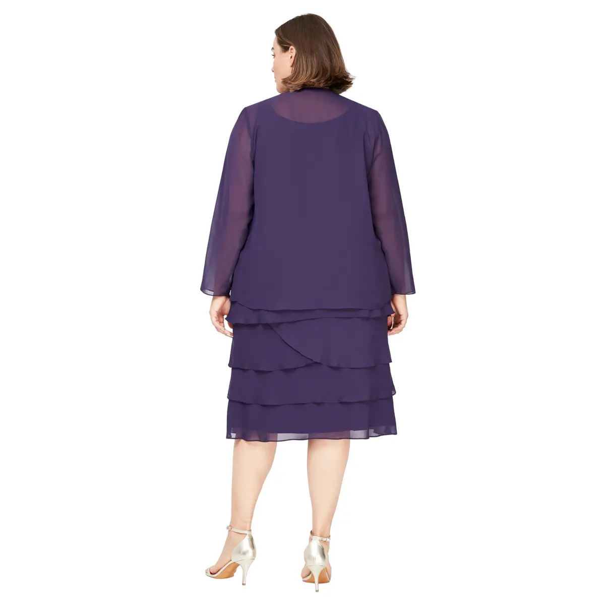S.L. Fashions Plus-Size Sequin Chiffon Jacket & Special Occasion Dress | Elegant Eggplant 20 - view 2