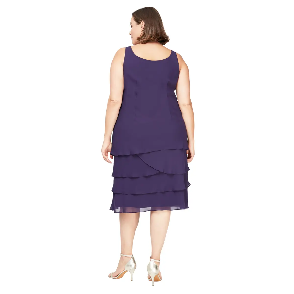 S.L. Fashions Plus-Size Sequin Chiffon Jacket & Special Occasion Dress | Elegant Eggplant 20 - view 4