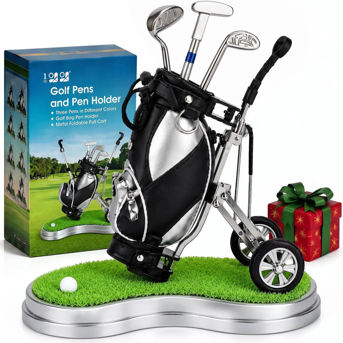 10L0L Golf Pen Holder PU Leather Zipper Pocket 3 Pens Gift | Unique Golf Desk Organizer for Golf Enthusiasts - main product image
