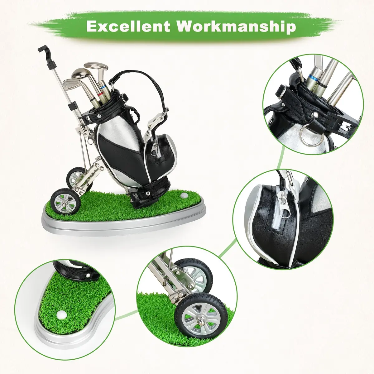 10L0L Golf Pen Holder PU Leather Zipper Pocket 3 Pens Gift | Unique Golf Desk Organizer for Golf Enthusiasts - view 6