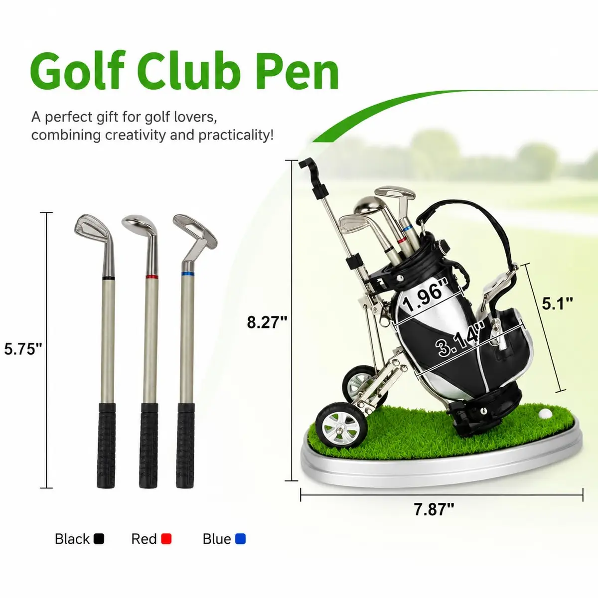 10L0L Golf Pen Holder PU Leather Zipper Pocket 3 Pens Gift | Unique Golf Desk Organizer for Golf Enthusiasts - view 7