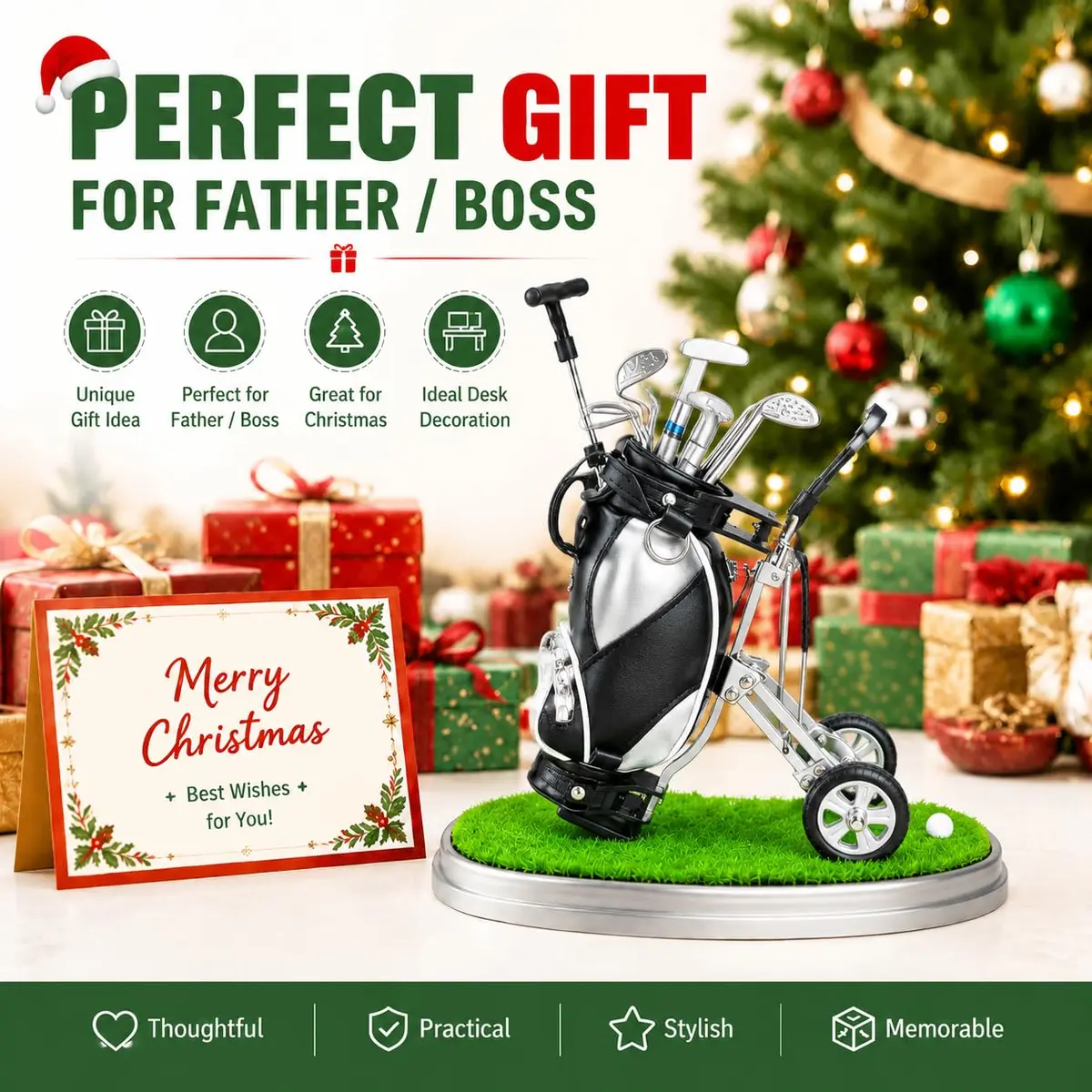 10L0L Golf Pen Holder PU Leather Zipper Pocket 3 Pens Gift | Unique Golf Desk Organizer for Golf Enthusiasts - view 2