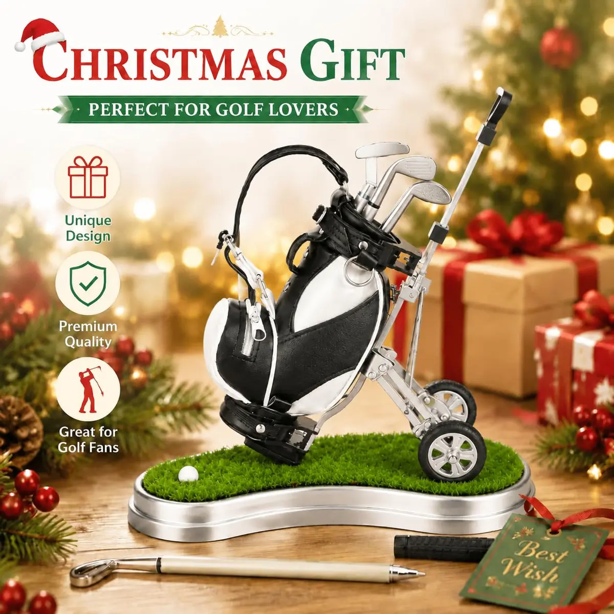10L0L Golf Pen Holder PU Leather Zipper Pocket 3 Pens Gift | Unique Golf Desk Organizer for Golf Enthusiasts - view 3