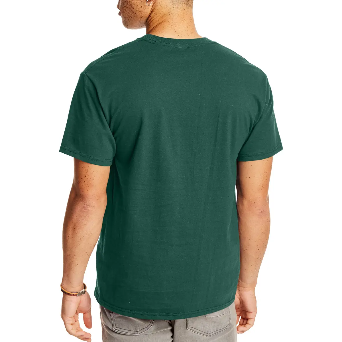 Hanes Men's Short Sleeve Beefy-T with Pocket, Deep Forest, Small | Heavyweight Cotton, Classic Fit - view 2