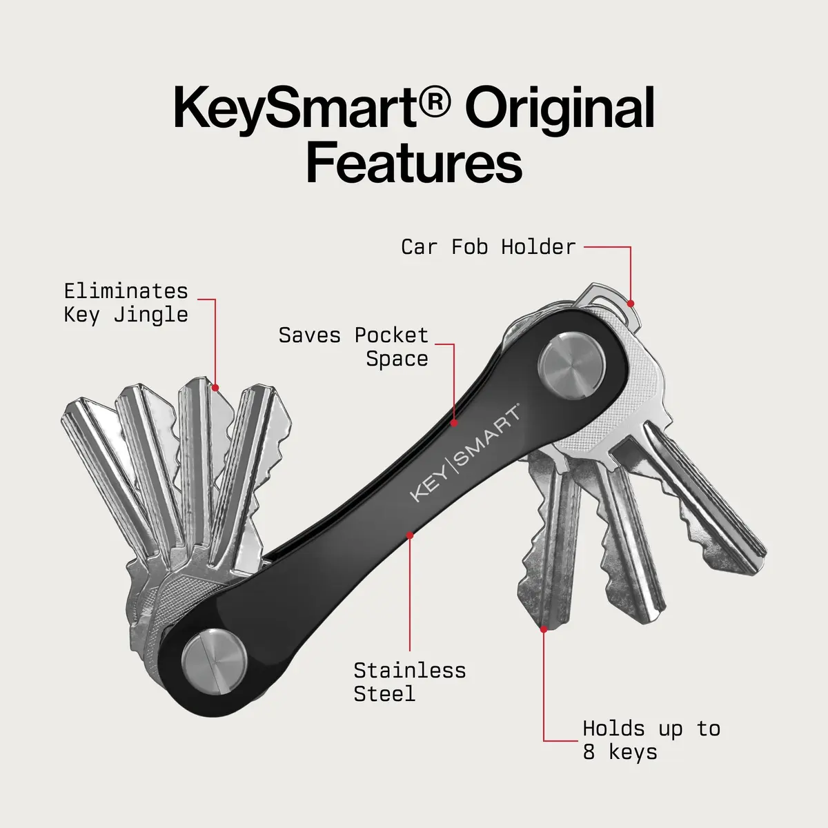 KeySmart Original Key Holder Compact Key Organizer for Key Chain Black 8 Keys | Ditch Jingle & Bulk - view 7