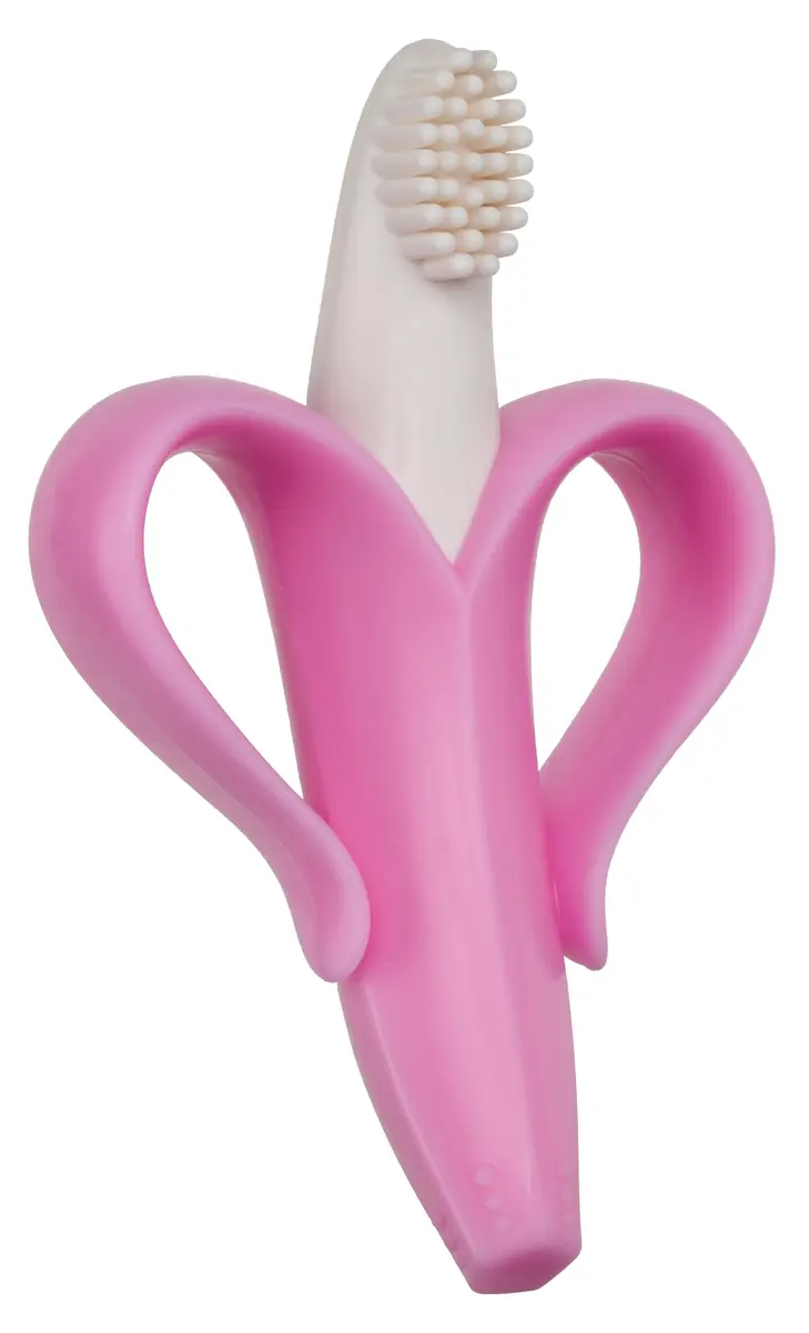 Baby Banana Pink Teether-Toothbrush | Soft Food-Grade Silicone for Gums & Teeth, Made in USA - main product image